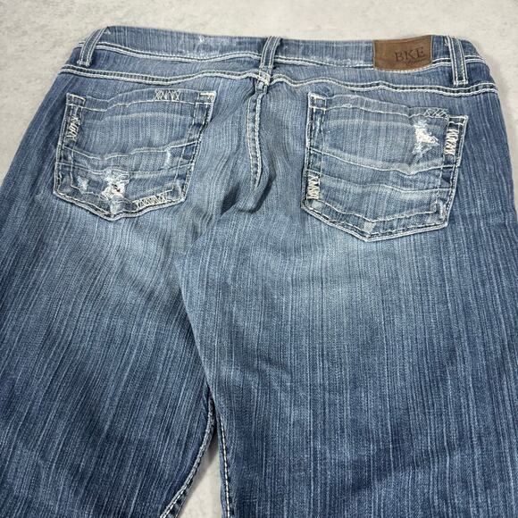 BKE Bootcut Jeans Blue Distressed Denim Faded Wash Stretch Culture - Size: 34S - Picture 9 of 10